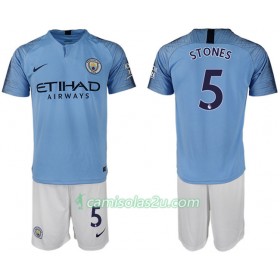 Camisolas de Futebol Manchester City STONES 5 Criança Equipamento Principal 2018/19 Manga Curta